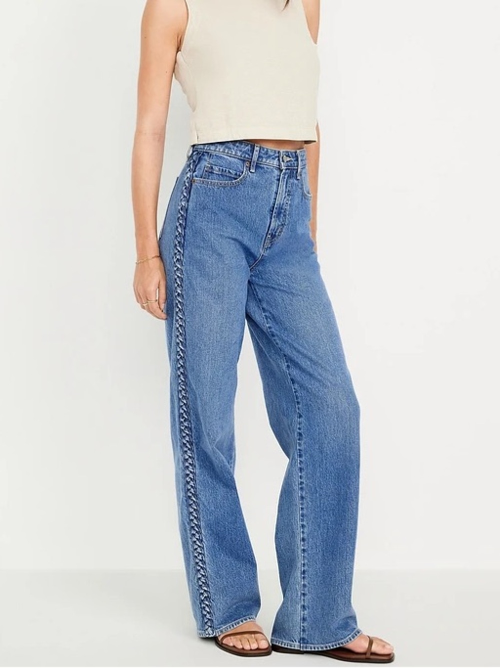 Old Navy Extra-High Waisted Braided Wide-Leg Jeans Medium Wash NWOT